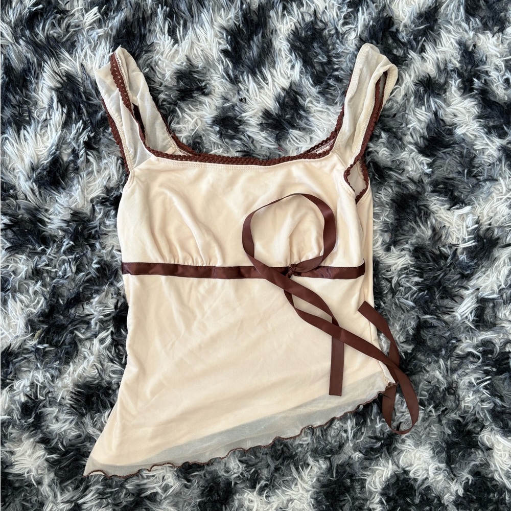 Elegant Cream and Brown Women's Asymmetrical Top